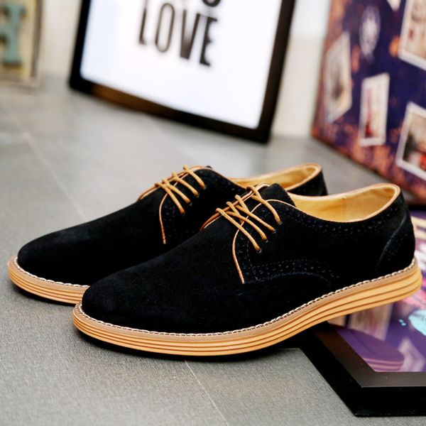 

2019 men cow suede shoes genuine leather men oxford shoes popular neat design man brogues lace up man loafer ji20, Black