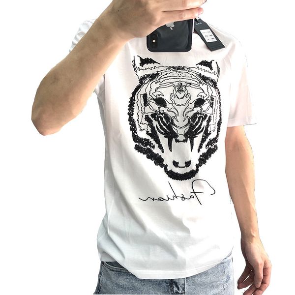 

fashion mens t-shirts 2020 new casual men animal print crew neck t-shirts fashion embroidery slim mens clothing 2 colors size m-3xl, White;black