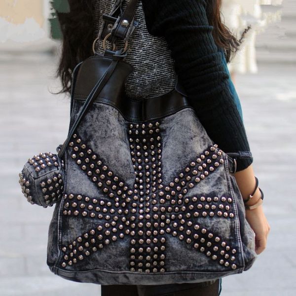 

2016 new fashion retro rivet women jean bag\handbag ,ladies' cool denim bag\shoulder bag\messenger bag~229