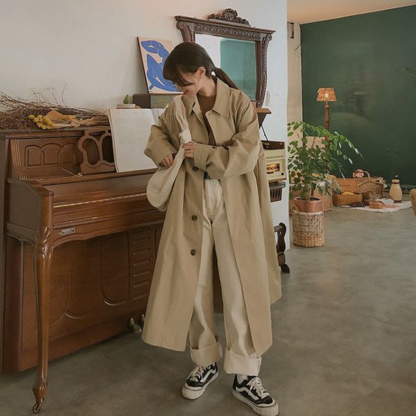 

long loose student coat a008, Tan;black