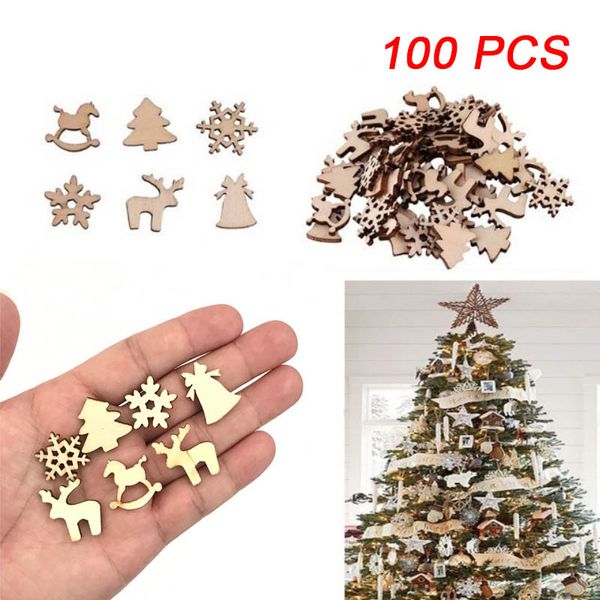 

100шт diy craft wood chip олени снежинка xmas tree ornaments home party decor xhc88