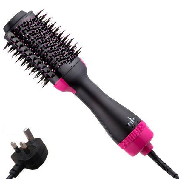 

hair straightening brush one-step hair dryer & volumizer air brush uk standard 1000 watt for home, travel and salon black&pink