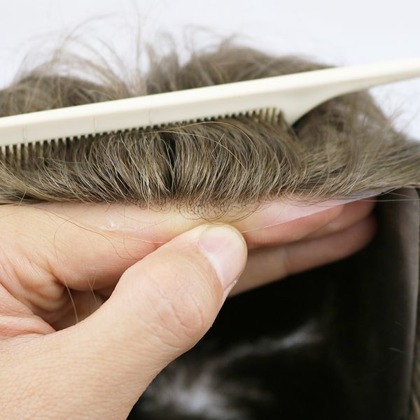 

australian base (швейцарский шнурок с pu силикона вокруг) замена stock mens toupee шиньон человеческих волос система протезирования парики, Black