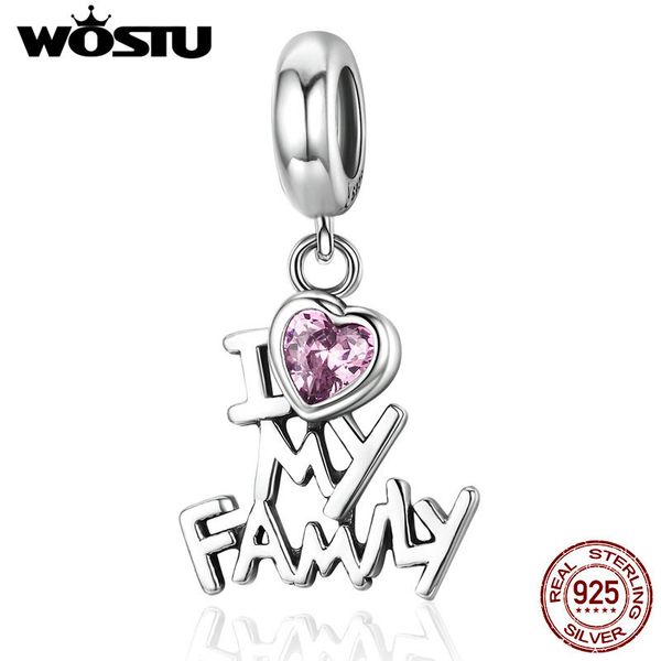 

wostu real 925 sterling silver i love my family beads dangle fit original charm bracelet pendant jewelry gift cqc251