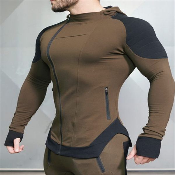 

2019 new men's workout hooded sweatshirts male gyms bodybuilding joggers sportswear hoodies men fashion cotton zipper jackets, Black