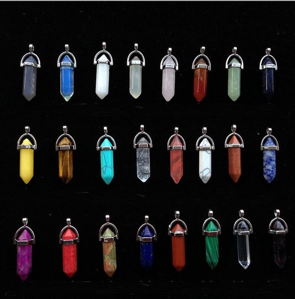 

healing hexagonal column crystal natural stone charms pendant fit diy bullet quartz necklace women men fashion jewelry, Bronze;silver