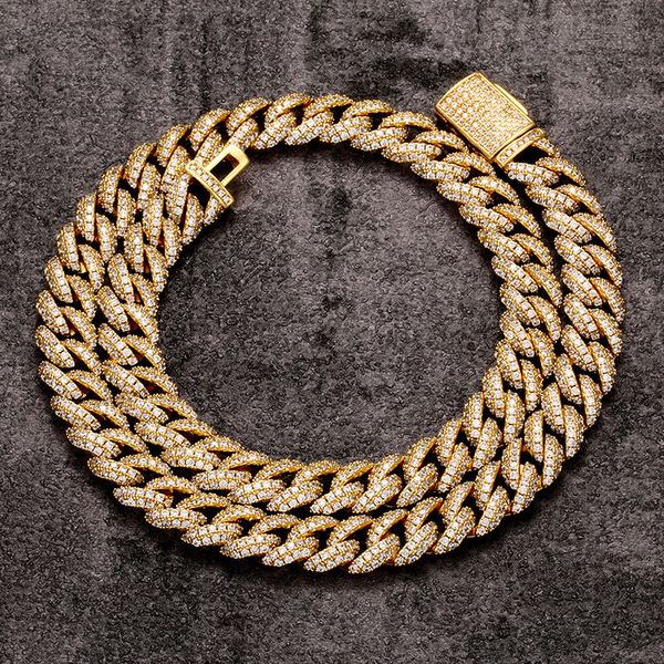 

10mm width 18/20inch gold plated ice out cz stone miami cuban chain necklace rapper street jewelry for men sale, Silver