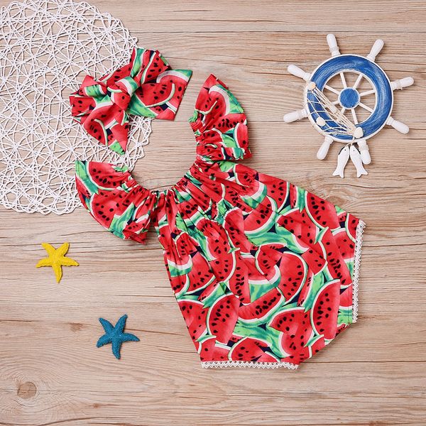 

рукавов арбуз печати baby girl rompers, Blue