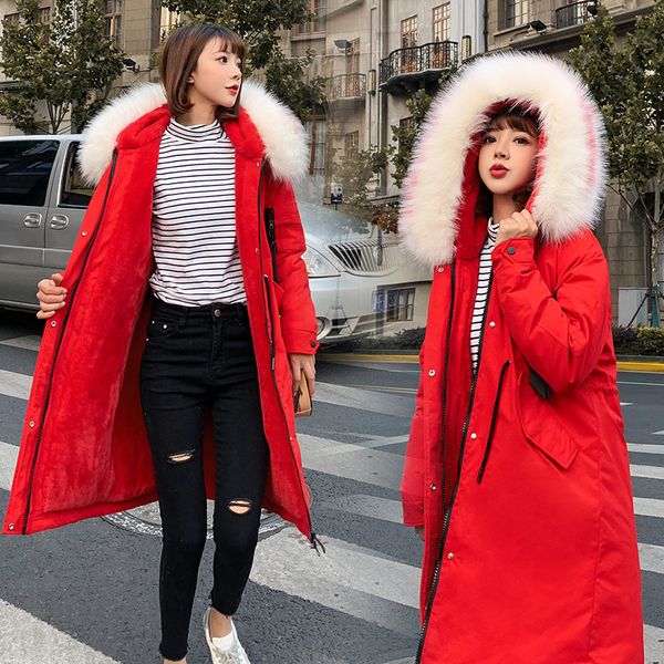 

cotton-padded clothes woman 2019 winter lamb mao neidan long fund loose coat thickening cotton schoolgirl cotton-padded jacket, Black