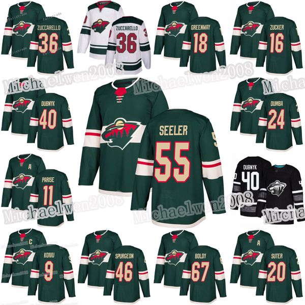 

55 nick seeler minnesota wild zach parise eric staal devan dubnyk ryan suter jared spurgeon jason zucker mikko koivu matt dumba fehr jersey, Black;red