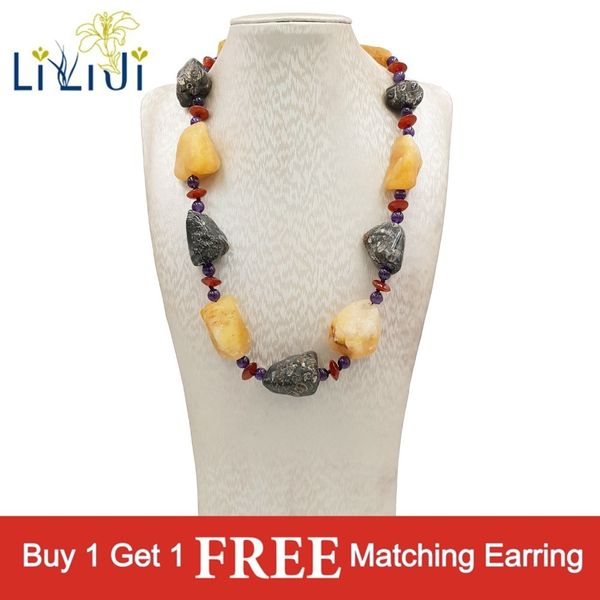 

liiji unique natural stone turritella agates amethysts yellow jades red agates fashion necklace approx 51cm/20, Silver