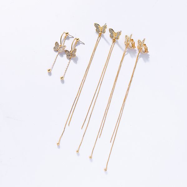 

kissme long earrings gold color alloy chain butterfly crystal earrings women fashion jewelry, Silver