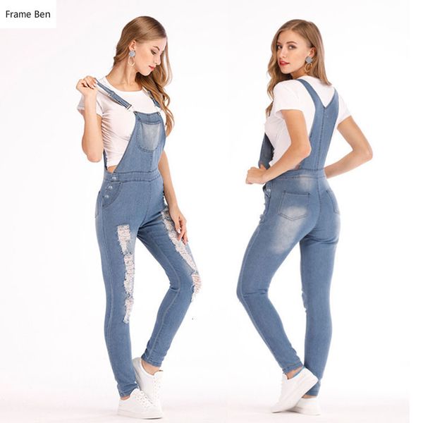 

woman women streetwear denim overalls high waist blue jeans 2019 casual vintage boyfriend ripped hole overalls plus size