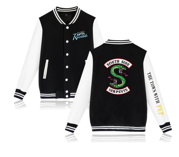 

teen boy girl shirt riverdale tv drama double-headed snake lovers clothes fleece baseball uniform jacket men women street hip-hop costume, Black;brown