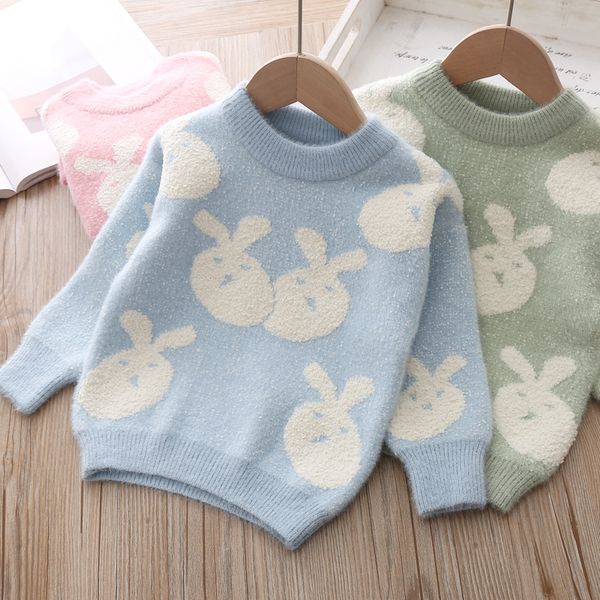 Girls Sweater Kids Cute Rabbit Pattern Knitted Sweater Pullover Children Cartoon Bunny Long Sleeve Jumper Easter Baby Kids Clothes J1483 Sweaters For