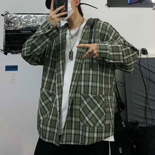 

camisa 2020 весна новая мода корейский ins harajuku стиль ретро клетчатая рубашка мужская свободные длинные рукава прилив бесплатная доставк, White;black