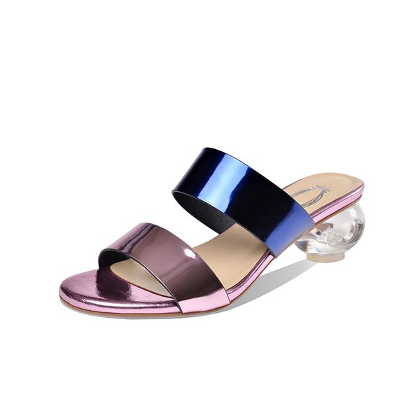 

fashion mixed colors genuine leather women slippers classic rome strange heels summer sandals mules casual shoes woman, Black