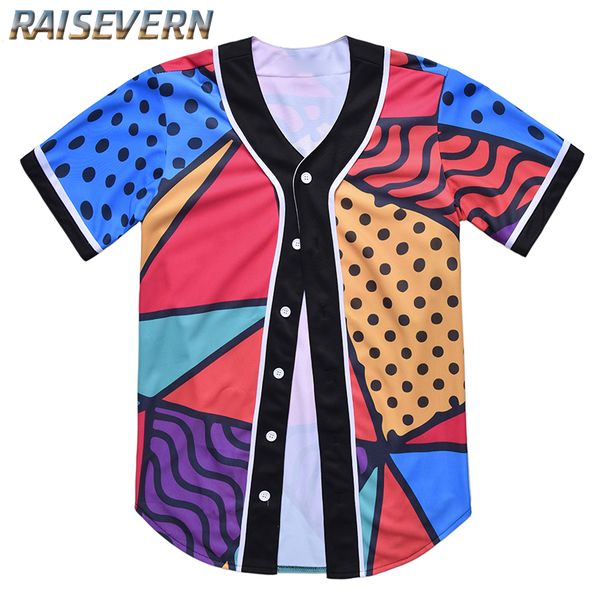 

raisevern mens baseball shirts 3d geometry print hip hop men's cartoon graphic casual short sleeve sportwear male beach t, White;black