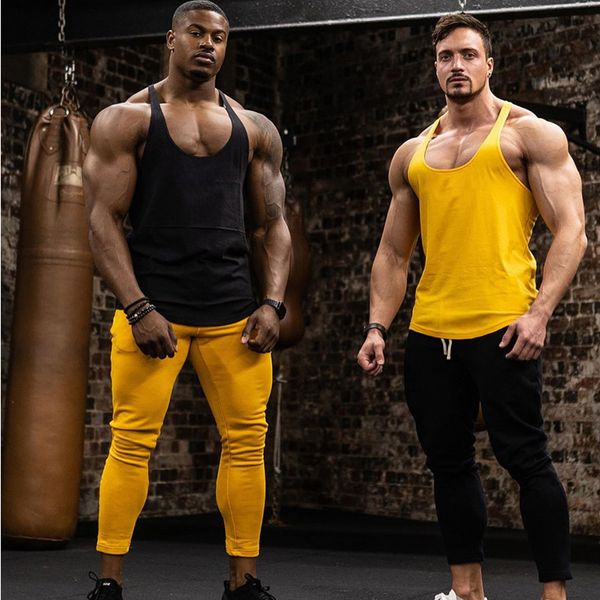 

2020 new men summer muscle fitness tank bodybuilding workout gym sport sleeveless stringer shirts vest, Black;blue