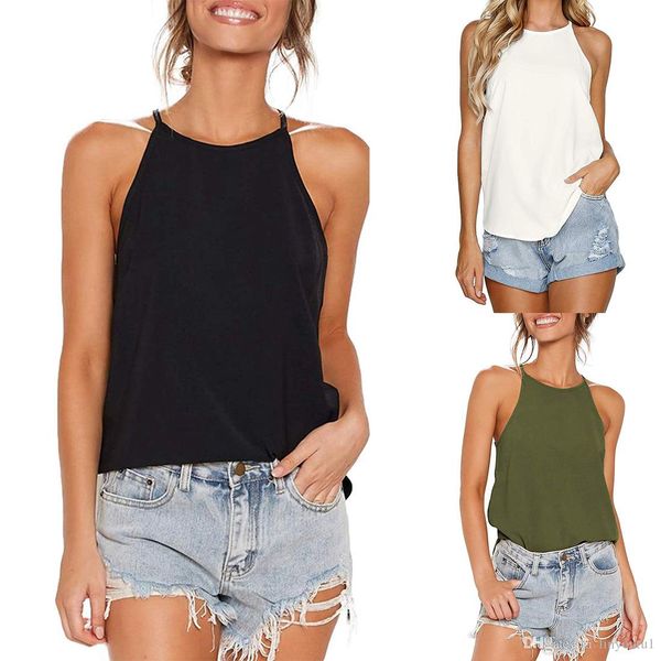 

2019 new arrival camisole summer fashion women's solid color irregular sling vest casual v-neck sleeveless tank top, White