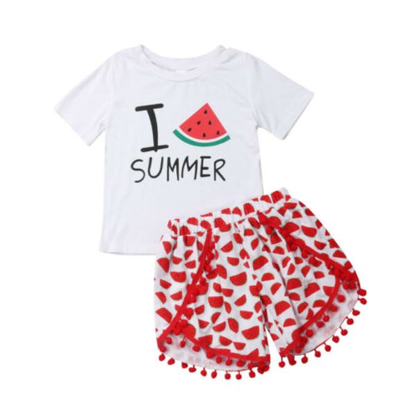

new fashion cute infant baby bibs kid girls lovely soft tassel summer outfits shirt short printing pants shorts clothes set, White