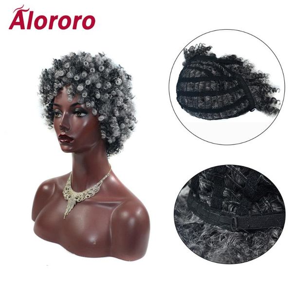 

alororo women's fulffy short curly hairstyle synthetic wigs hair 20cm gray wigs for black women life natural hair
