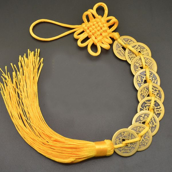 

red yellow chinese knot feng money wealth success copper ancien coins lucky charm home decoration ten emperors antique fortune