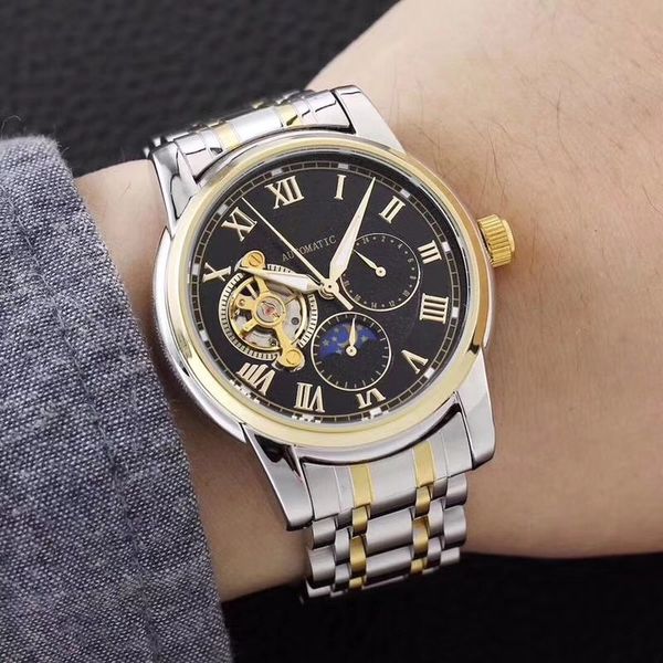 

2019 мужские бизнес-часы с турбийоном скелетон золотые серебряные мужские часы автоматические механические часы Fashion Man Business из нержавеющей стали
