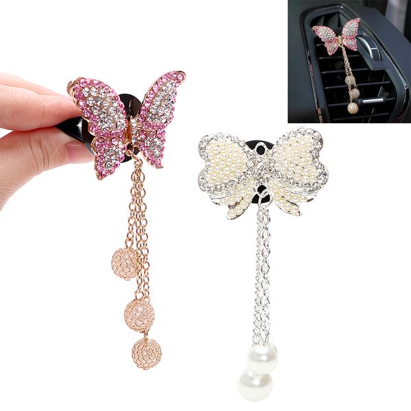

car-styling car outlet perfume solid fragrance artificial crystal air freshener butterfly shape auto air condition vent decor