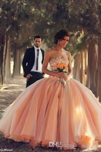 

new peach strapless organza ball gown quinceanera dresses floral colorful winter 2019 dresses beaded crystals tulle 532, Blue;red