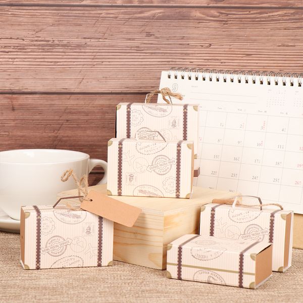 

10/20pcs/sets kraft paper candy boxes rolling travel suitcase mini luggage package elegant style gifts birthday party supplies