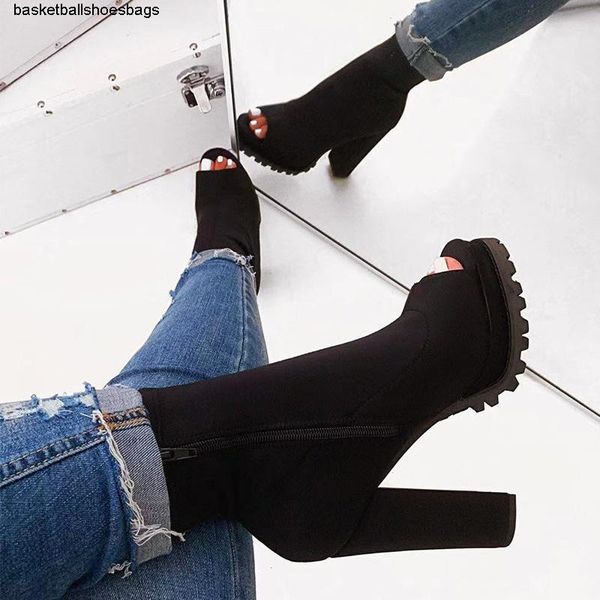 

ankle women zip leopard peep toe boots autumn new ladies snake pattern platform thick high heels female fashion spring shoes t200104, Black