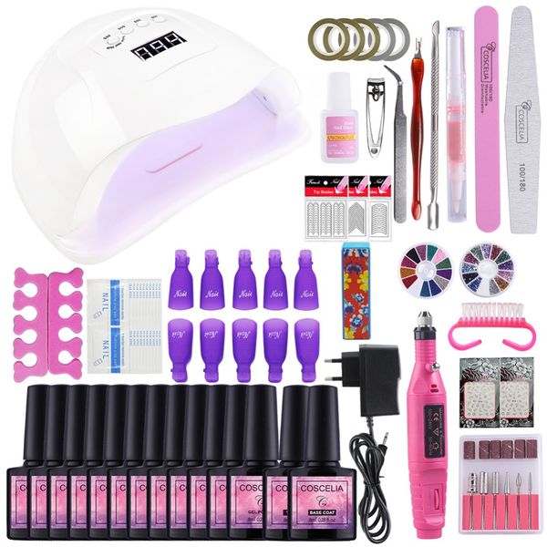

80w uv lamp manicure machine art tools set nail varnish gel polish 6/10/12pc uv gel nail polish base varnish semi permanant
