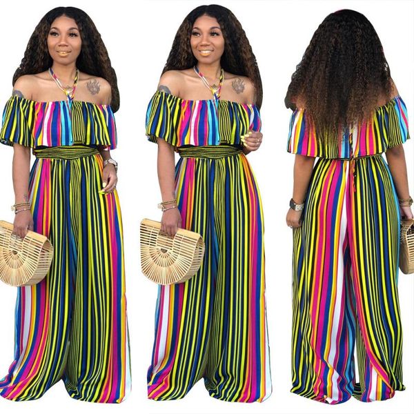 

women's jumpsuits & rompers wrapped chest striped loose jumpsuit office lady long, Black;white