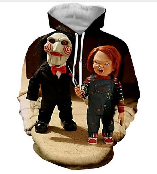 

new fashion hoodies horror movie character chucky 3d print men women sport sweatshirt designer hoodie pullover long sleeve streetwear, Black