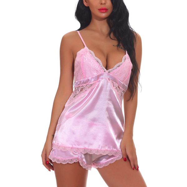 

lingerie pajamas for women kigurumi home clothes nightie nightdress lace v-neck underwear set backless sleepwear h4, Black;red