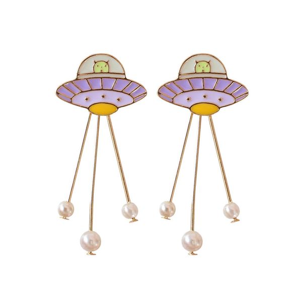 

10 pair /lot fashion jewelry metal metal enamel ufo planet imitation pearl earring for women, Silver