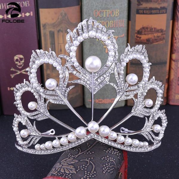 

peacock feather crown bride wedding accessories bride headwear evening prom party crown with pearls h1159