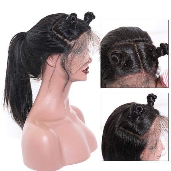 

13*4 lace front human hair wigs preplucked with baby hair glueless brazilian lace wigs bleached knots, Black
