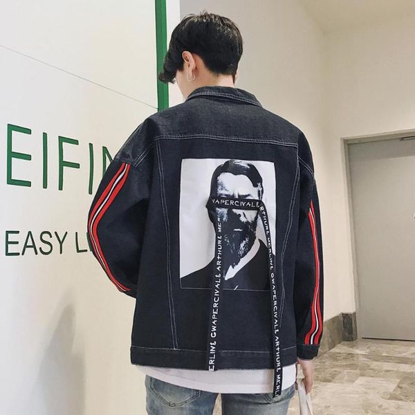 

men's jackets fashion 2021 denim personalized patch jacket spring autumn korean trend loose outerwear couple clothes, Black;brown