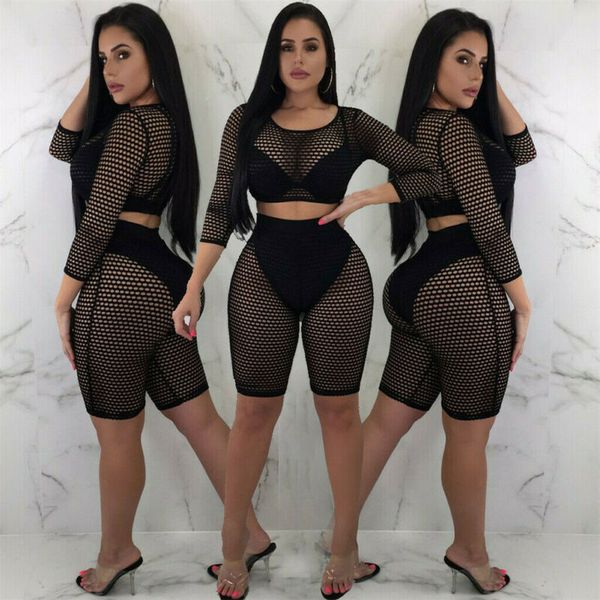 

fashion women mesh sheer jumpsuit shorts party bodysuit fishnet romper clubwear, White