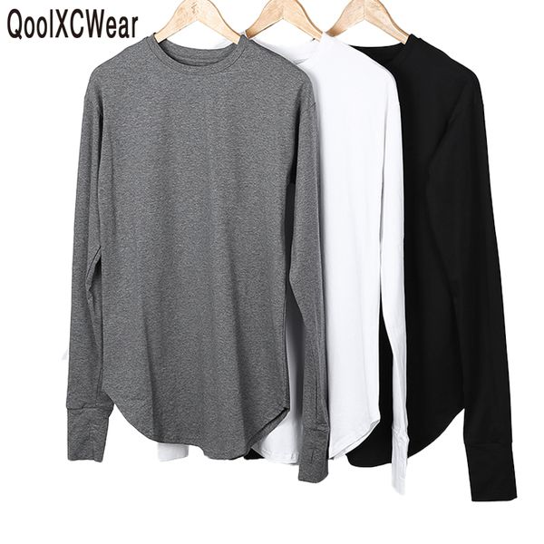 

Qoolxcwear New Thumb Hole Cuffs Long Sleeve Tyga Swag Style Man High Low Side Split Hip Hop T Shirt T -Shirt Men Clothes