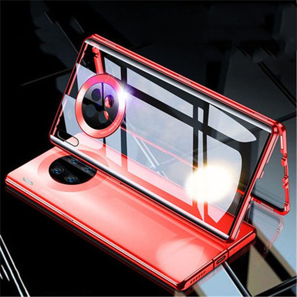 

full protection creative dual clear tempered glass back cover magnetic adsorption smartphone case for huawei p30 pro p40 pro