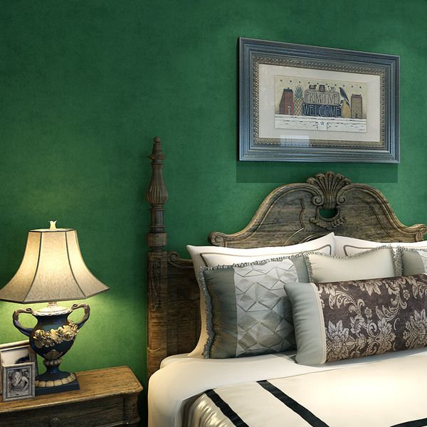 

self-adhesive non-woven wall paper dormitory vintage dark green solid color wallpapers bedroom simple modern warm office wall