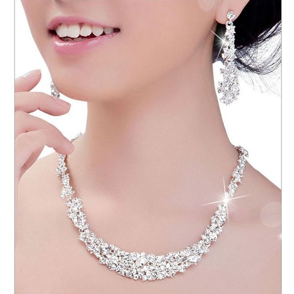 

crystal bridal jewelry sets ale necklace+earrings jewelry wedding beads crystal bridal jewellery set rhinestone, Silver