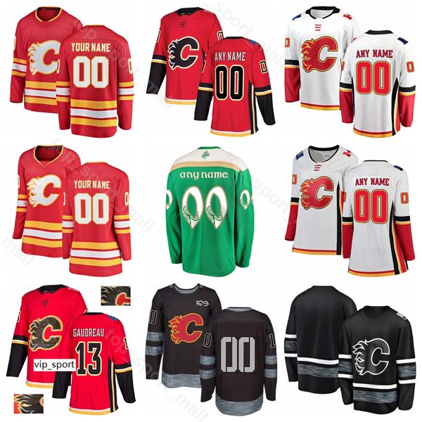 

calgary flames хоккей джонни годро джерси шон монахан 68 яромир ягр марк джордано 100 лет черный красный зеленый белый, Black;red
