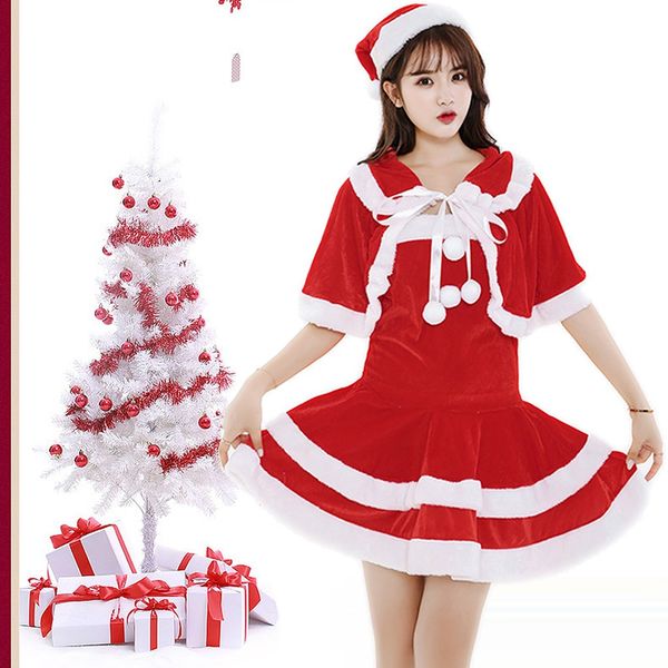 

merry christmas dress women fashion lady two piece suit velvet christmas costumes dress stage shawl vestido nochevieja 2019 #y2, Black;gray