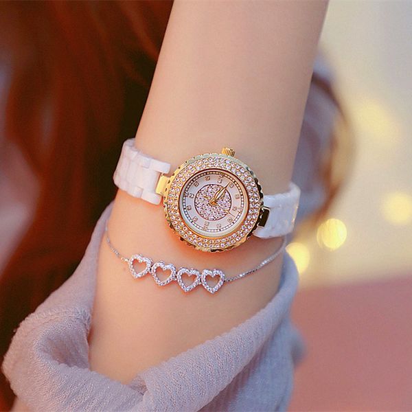 

new selling chain watch no digital rhinestone scale dial number white strap platinum dial female table fashion & casual, Slivery;brown