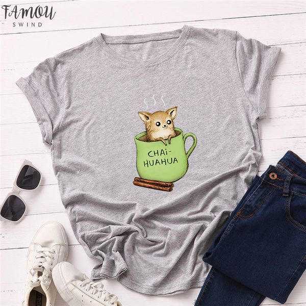 

женщины t shirt плюс размер 100% хлопок vogue tshirt чихуахуа печать тенниска женский o шеи с коротким рукавом harajuku топ тройники femme, White