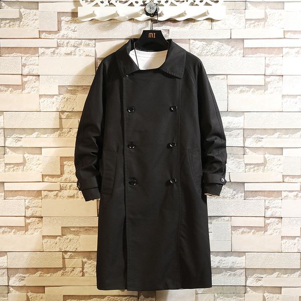 

new double breasted trench coat men jacket overcoat casual men's windbreakers solid color long loose autumn fashion trenchs, Tan;black